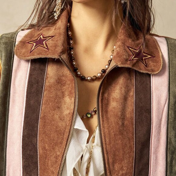 Boho Brown Women's Butterfly Embroidery Patchwork Nomadic Jacket - Picture 6 of 6